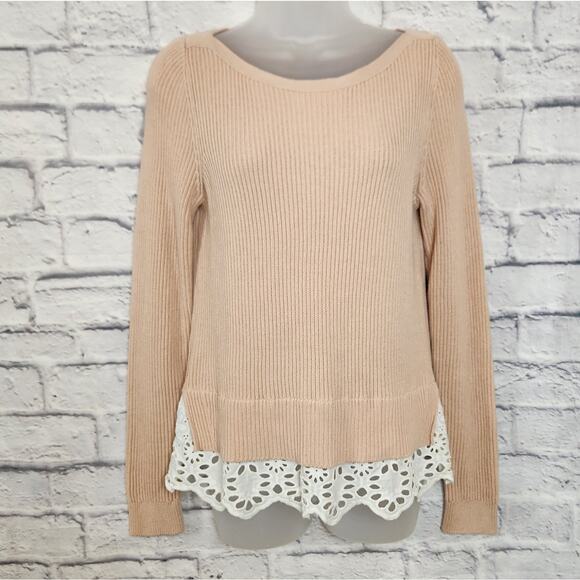 Ann Taylor Sweater Size Medium Peach Lace Hem - Picture 1 of 11